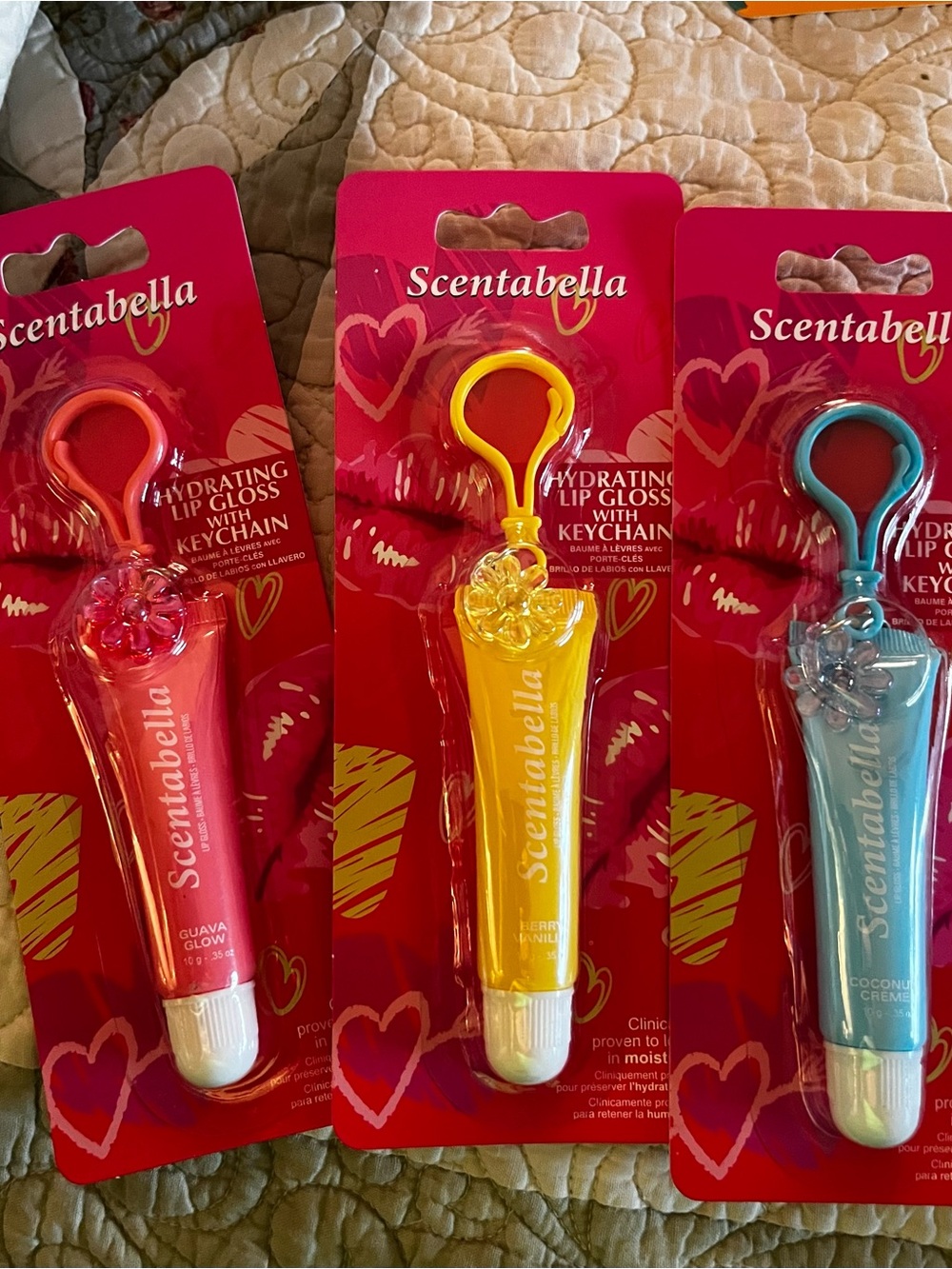 Scentabella Hydrating Lip Gloss Keychain 3-Piece Set NEW Sealed